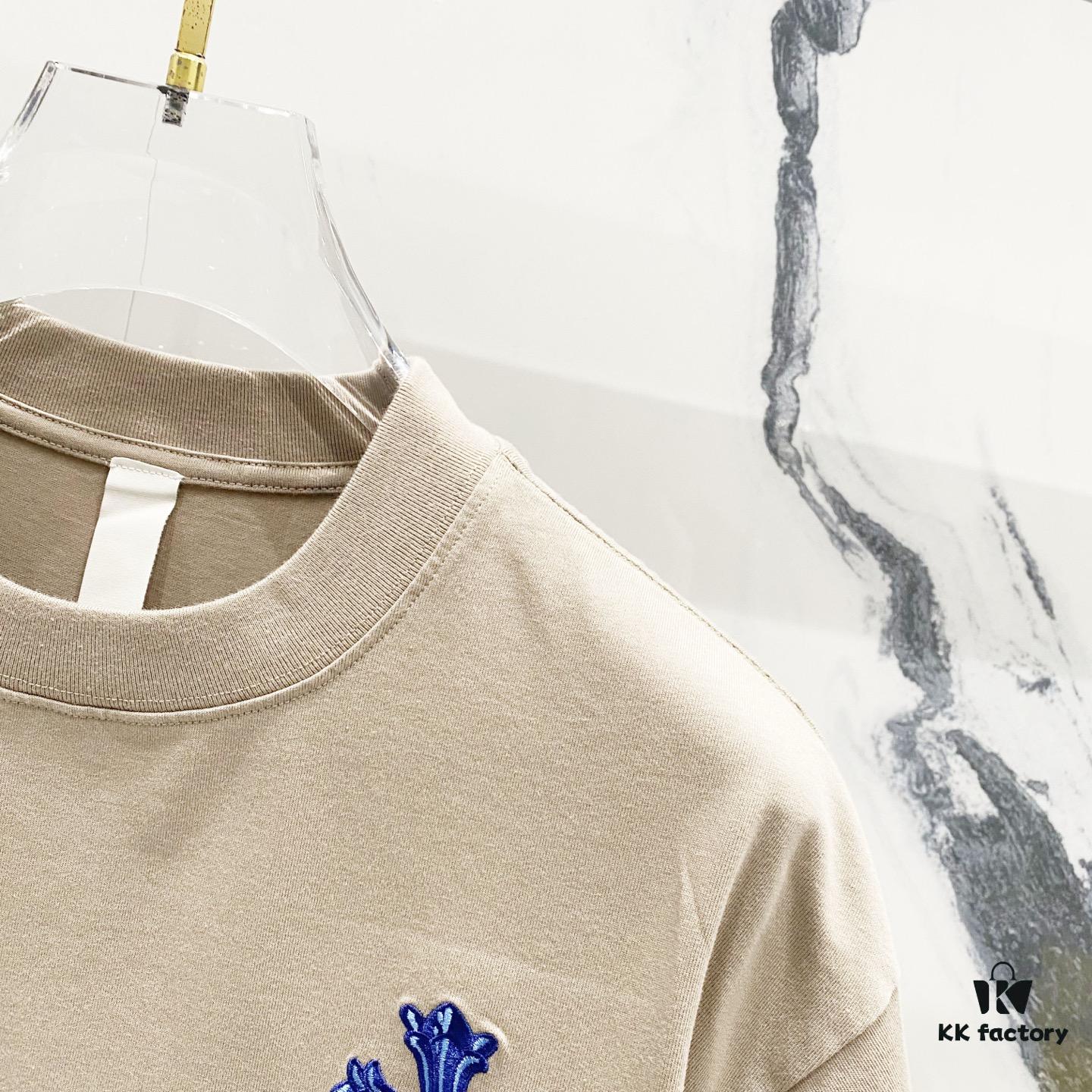 Chrome Hearts 320g Washed Short Sleeve T-Shirt with Sanskrit Logo and Cross Embroidery