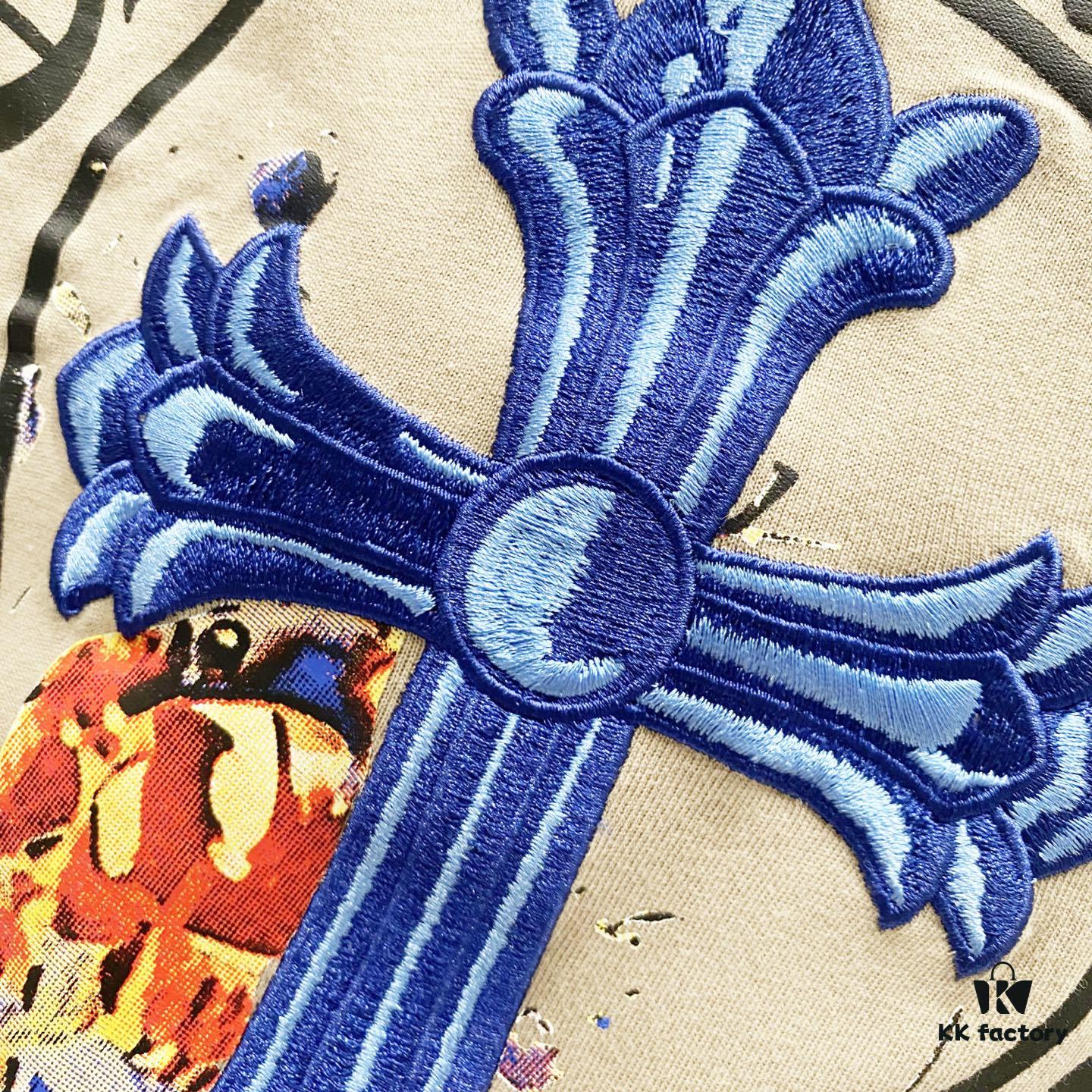 Chrome Hearts 320g Washed Short Sleeve T-Shirt with Sanskrit Logo and Cross Embroidery