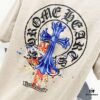 Chrome Hearts 320g Washed Short Sleeve T-Shirt with Sanskrit Logo and Cross Embroidery