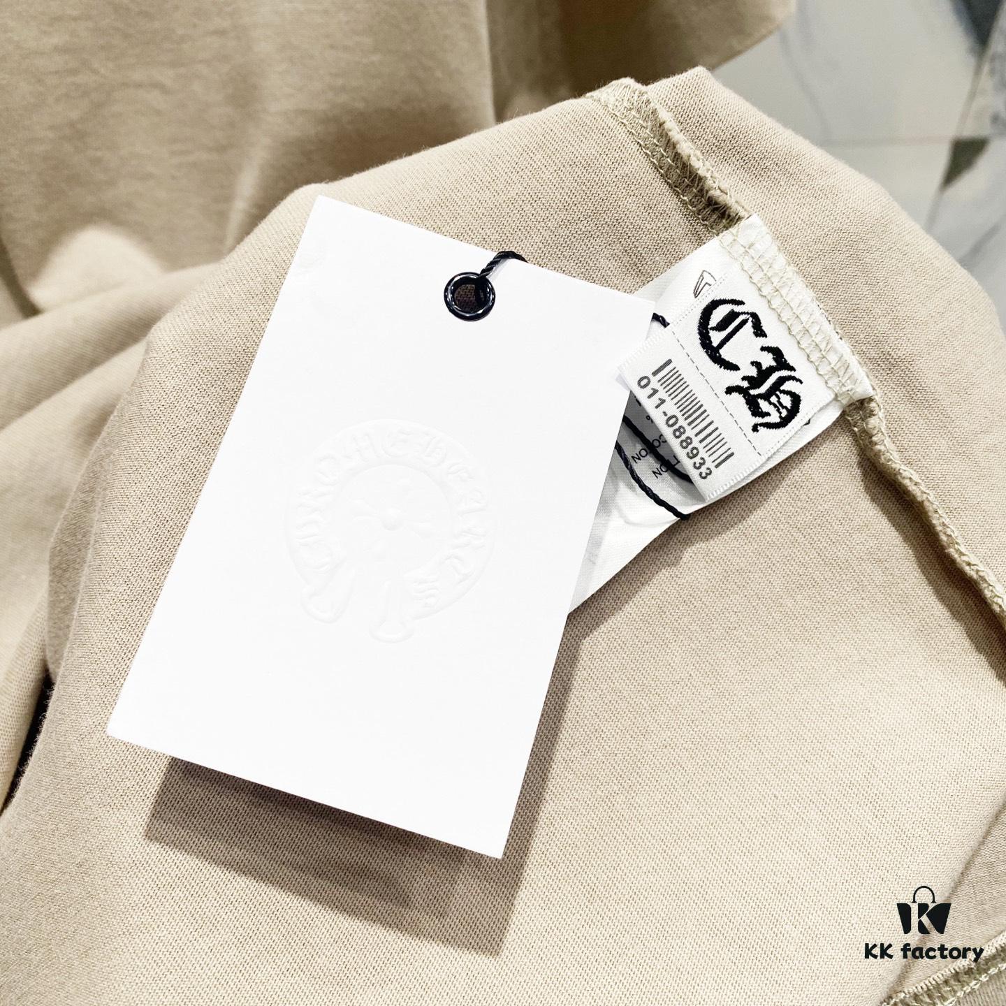 Chrome Hearts 320g Washed Short Sleeve T-Shirt with Sanskrit Logo and Cross Embroidery