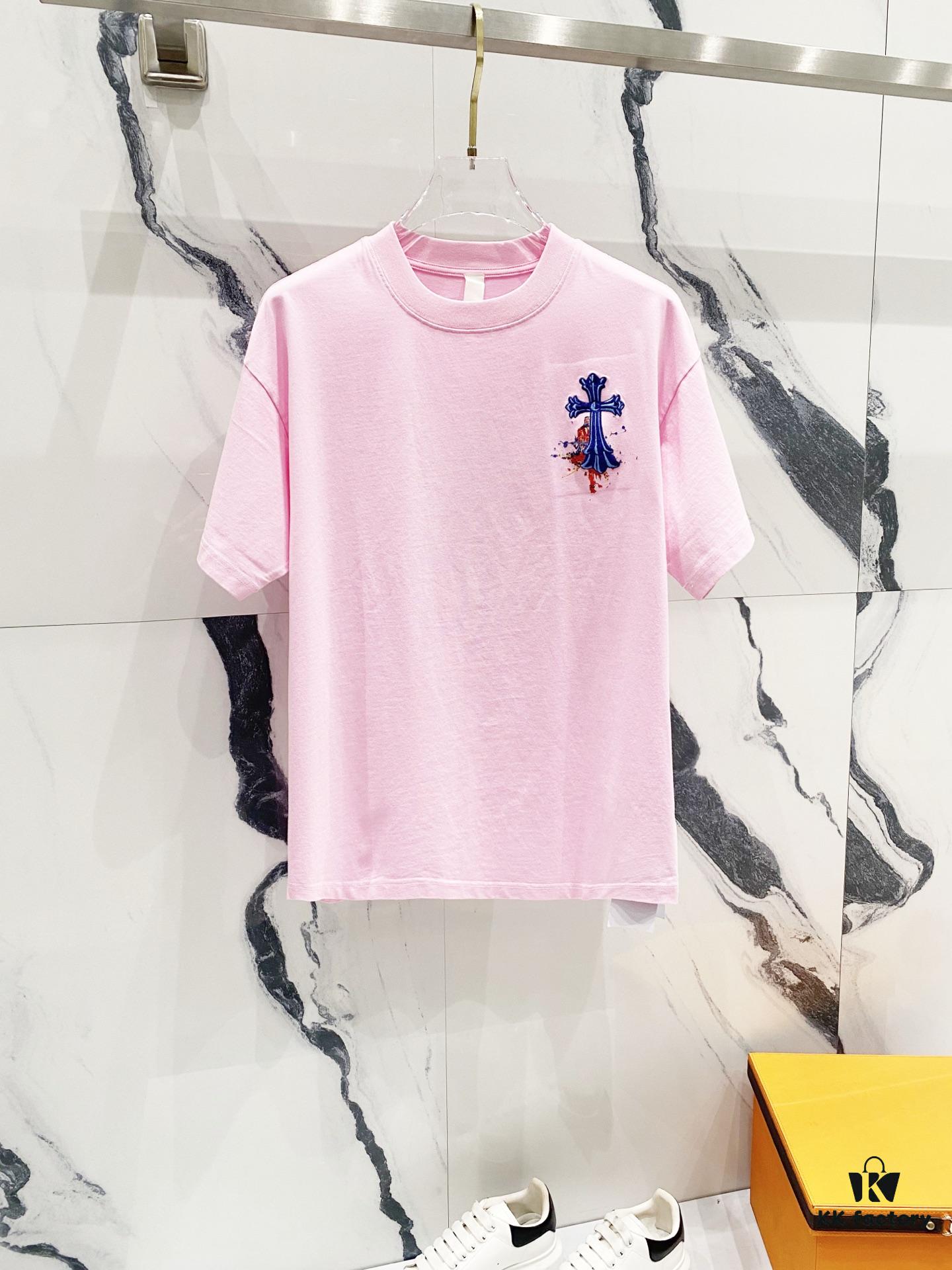 Chrome Hearts 320g Washed Cotton Short Sleeve T-Shirt with Sanskrit Logo and Cross Embroidery