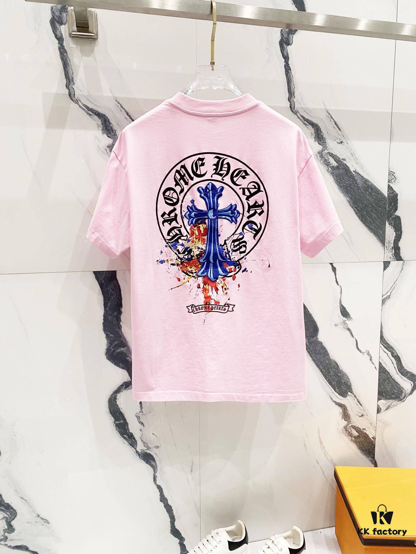 Chrome Hearts 320g Washed Cotton Short Sleeve T-Shirt with Sanskrit Logo and Cross Embroidery