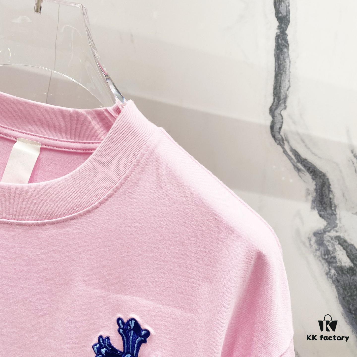 Chrome Hearts 320g Washed Cotton Short Sleeve T-Shirt with Sanskrit Logo and Cross Embroidery