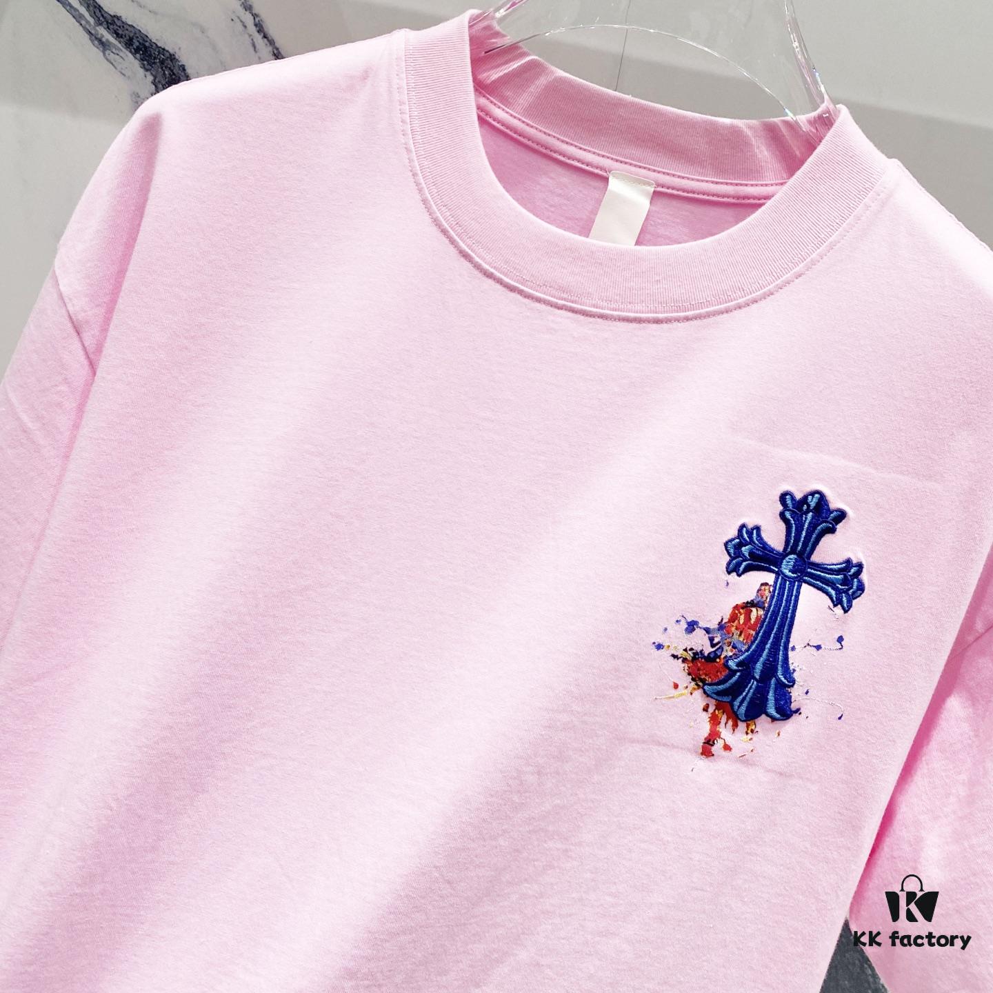 Chrome Hearts 320g Washed Cotton Short Sleeve T-Shirt with Sanskrit Logo and Cross Embroidery