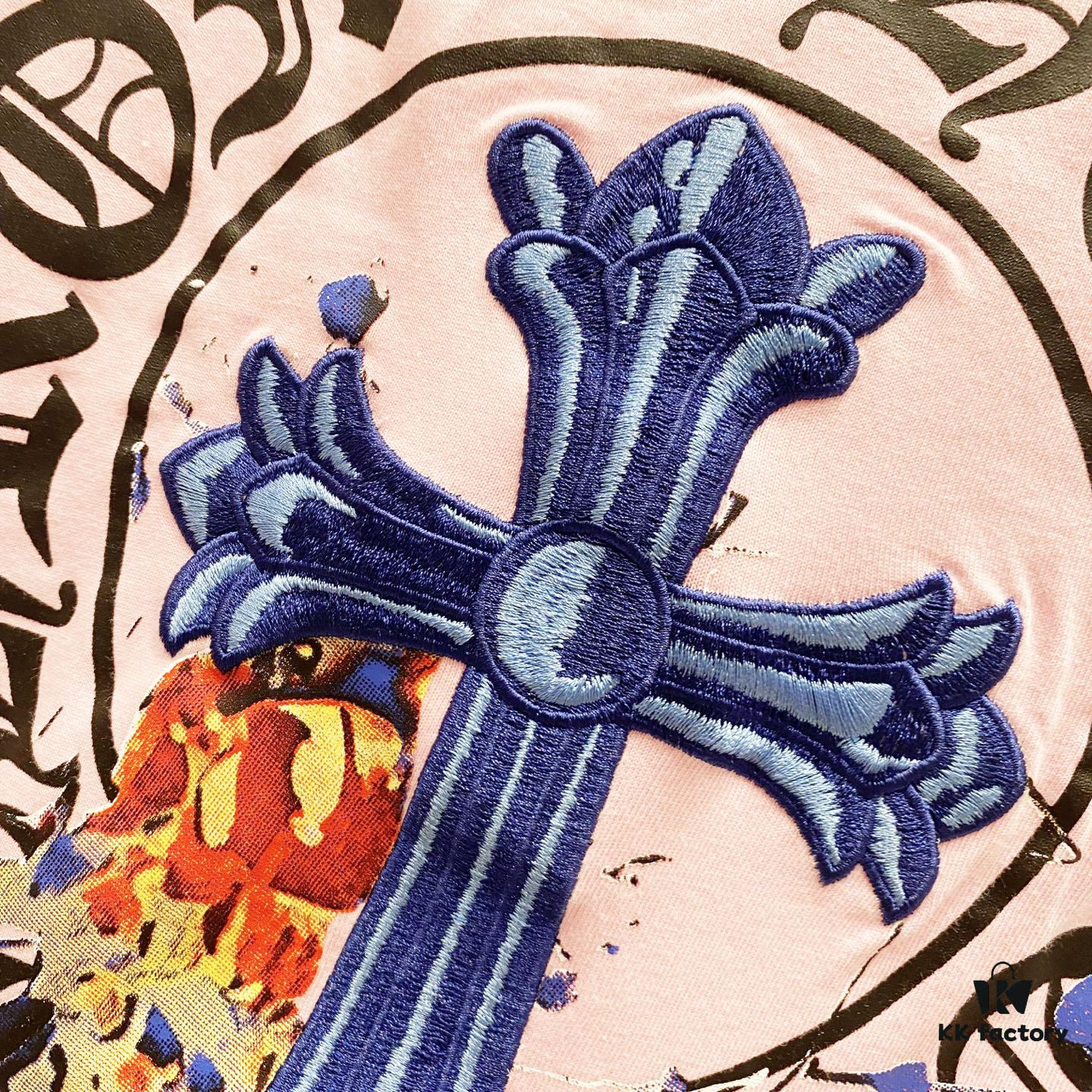 Chrome Hearts 320g Washed Cotton Short Sleeve T-Shirt with Sanskrit Logo and Cross Embroidery