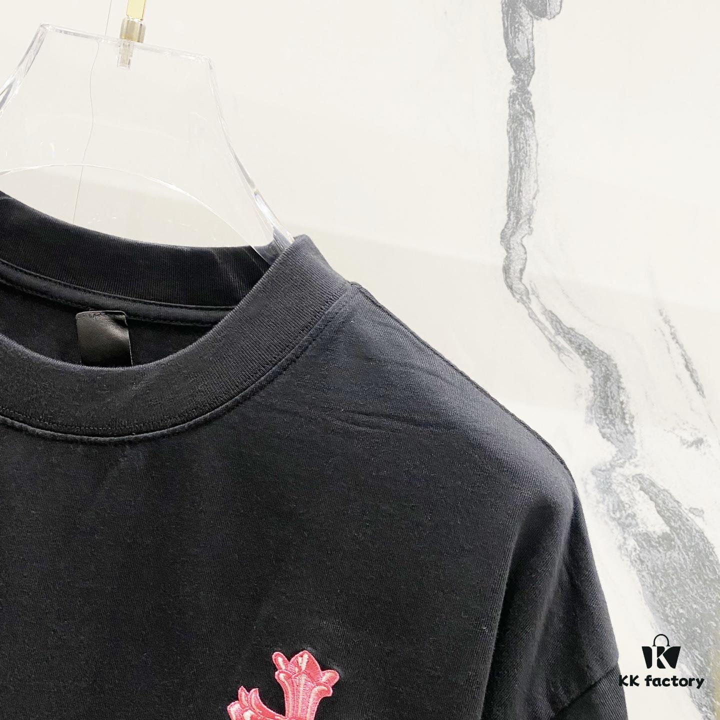 Chrome Hearts 320g Washed Short Sleeve T-Shirt with Sanskrit Logo and Cross Embroidery