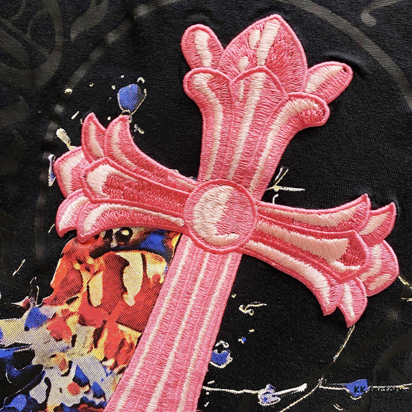 Chrome Hearts 320g Washed Short Sleeve T-Shirt with Sanskrit Logo and Cross Embroidery