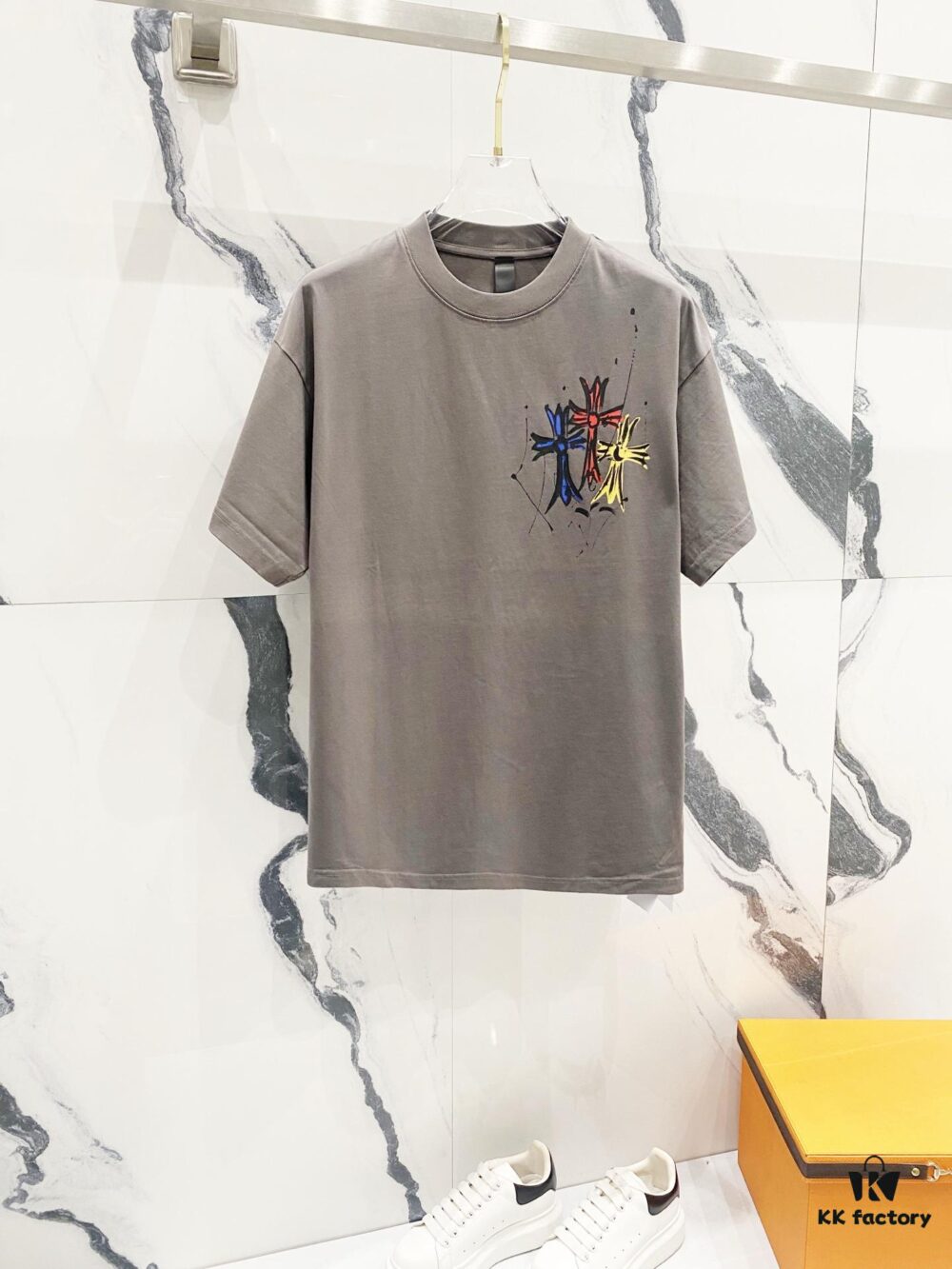 Chrome Hearts 320g Washed Short Sleeve T-Shirt with Front and Back Colorful Cross Sanskrit Logo Print