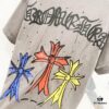 Chrome Hearts 320g Washed Short Sleeve T-Shirt with Front and Back Colorful Cross Sanskrit Logo Print