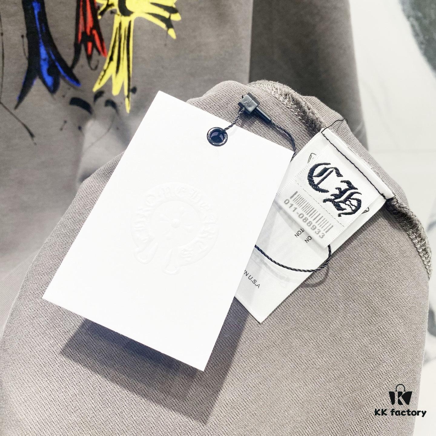 Chrome Hearts 320g Washed Short Sleeve T-Shirt with Front and Back Colorful Cross Sanskrit Logo Print