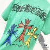 Chrome Hearts 320g Washed Short Sleeve T-Shirt with Front and Back Colorful Cross Sanskrit Logo Print