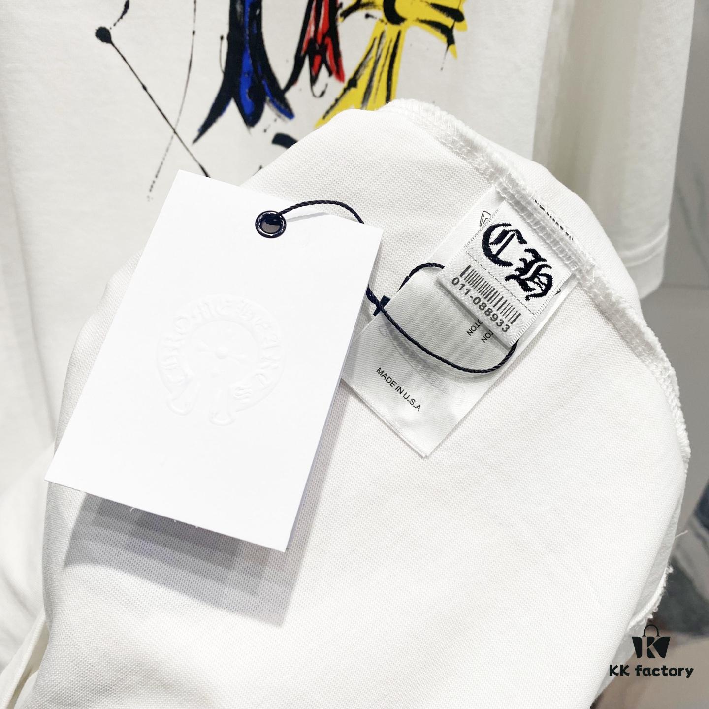 Chrome Hearts 320g Washed Short Sleeve T-Shirt with Front and Back Colorful Cross Sanskrit Logo Print