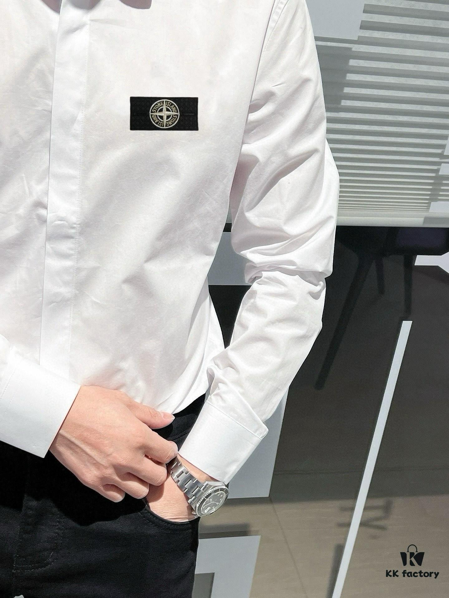 Stone Island Long-Sleeve Shirt with Ergonomic 3D Tailoring, Hidden Placket, and Cotton-Bamboo Fiber Fabric