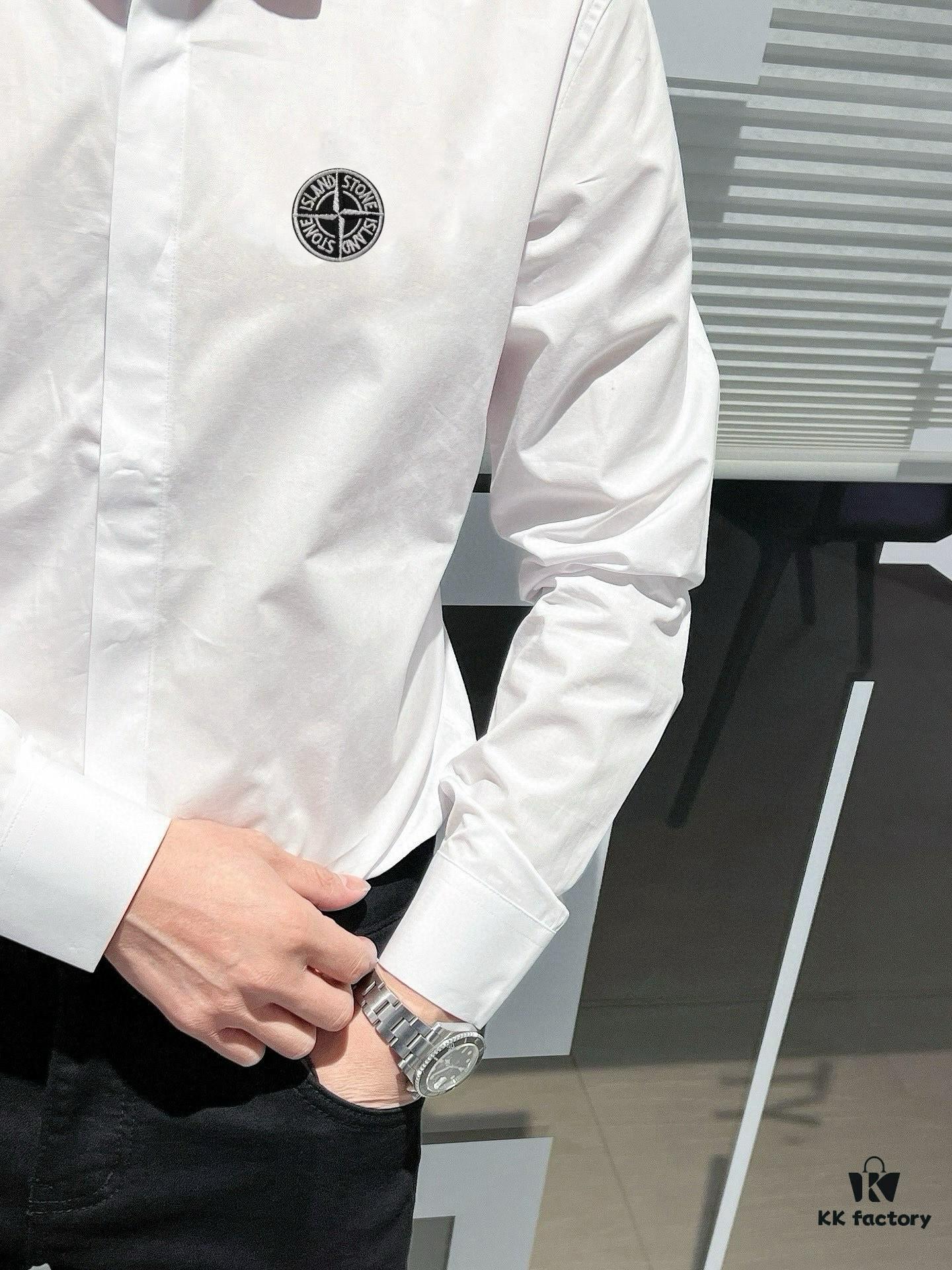 Stone Island Long-Sleeve Shirt with Ergonomic 3D Tailoring, Hidden Placket, and Cotton-Bamboo Fiber Fabric
