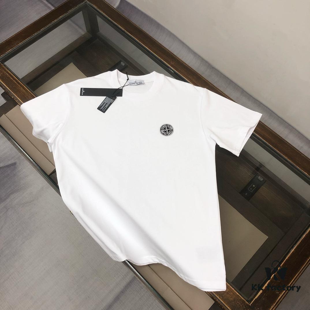 A⭐️Stone Island Latest Couple Round-Neck Short-Sleeve T-Shirt - High-Quality Fashion Unisex Tee with Custom Compass Embroidered Logo