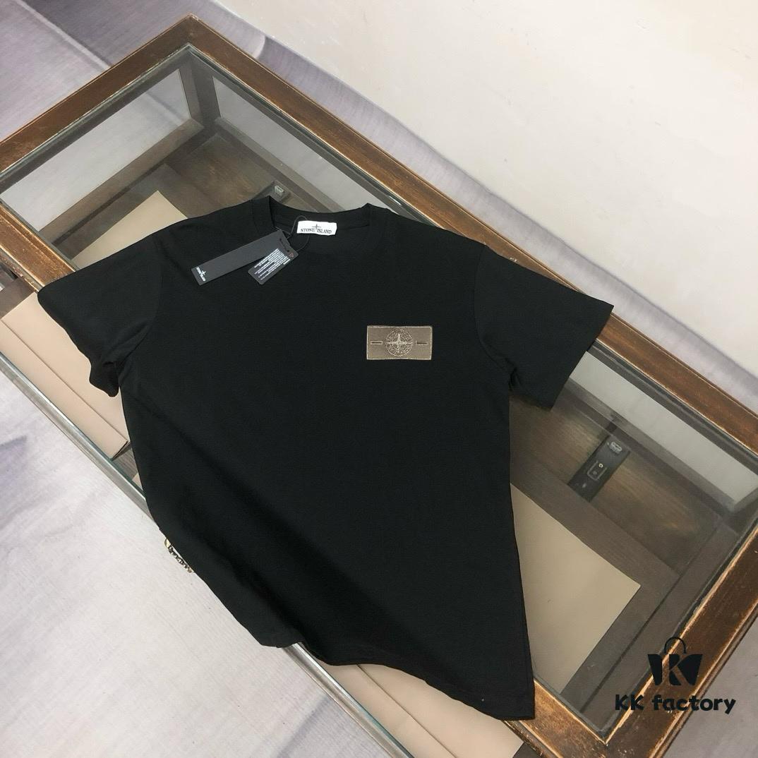 A⭐️Stone Island Latest Couple Round-Neck Short-Sleeve T-Shirt - Fashionable and Comfortable Unisex Tee with Custom Compass Embroidered Logo