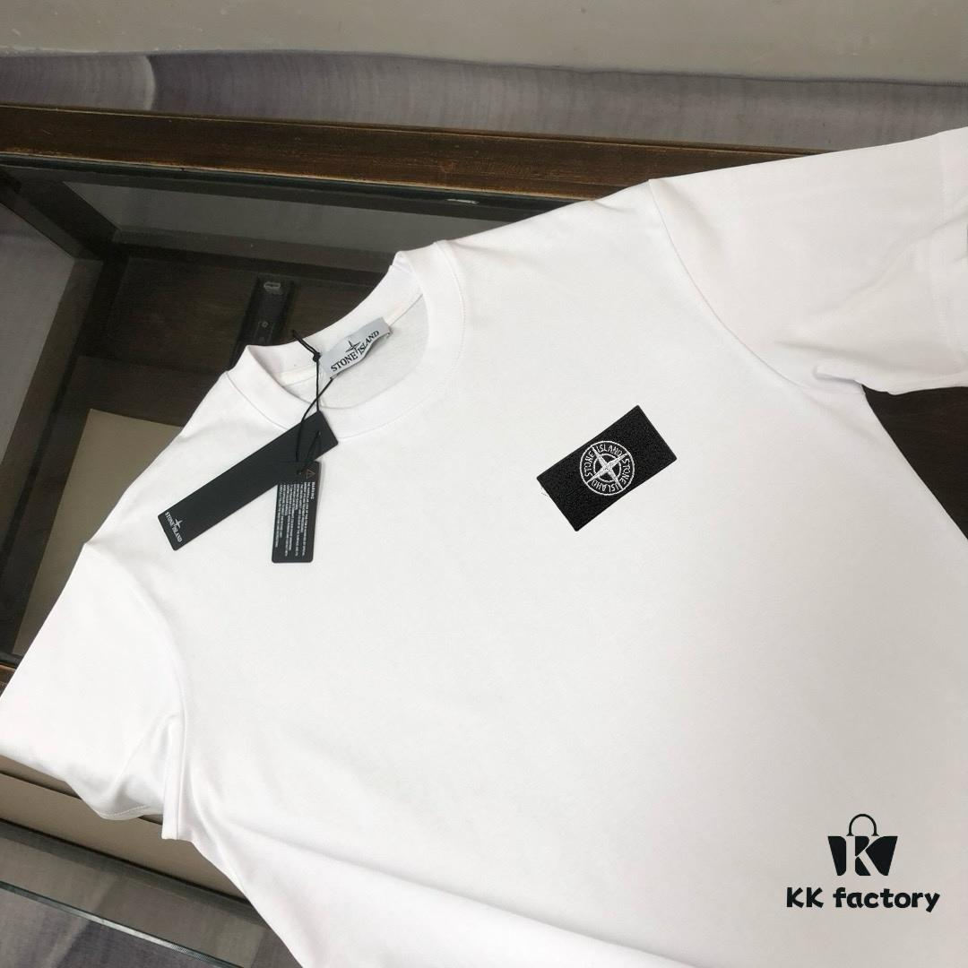 A⭐️Stone Island Latest Couple Round Neck Short-Sleeve T-Shirt, High-Quality Fashionable and Breathable Cotton Tee with Custom Compass Embroidered Logo