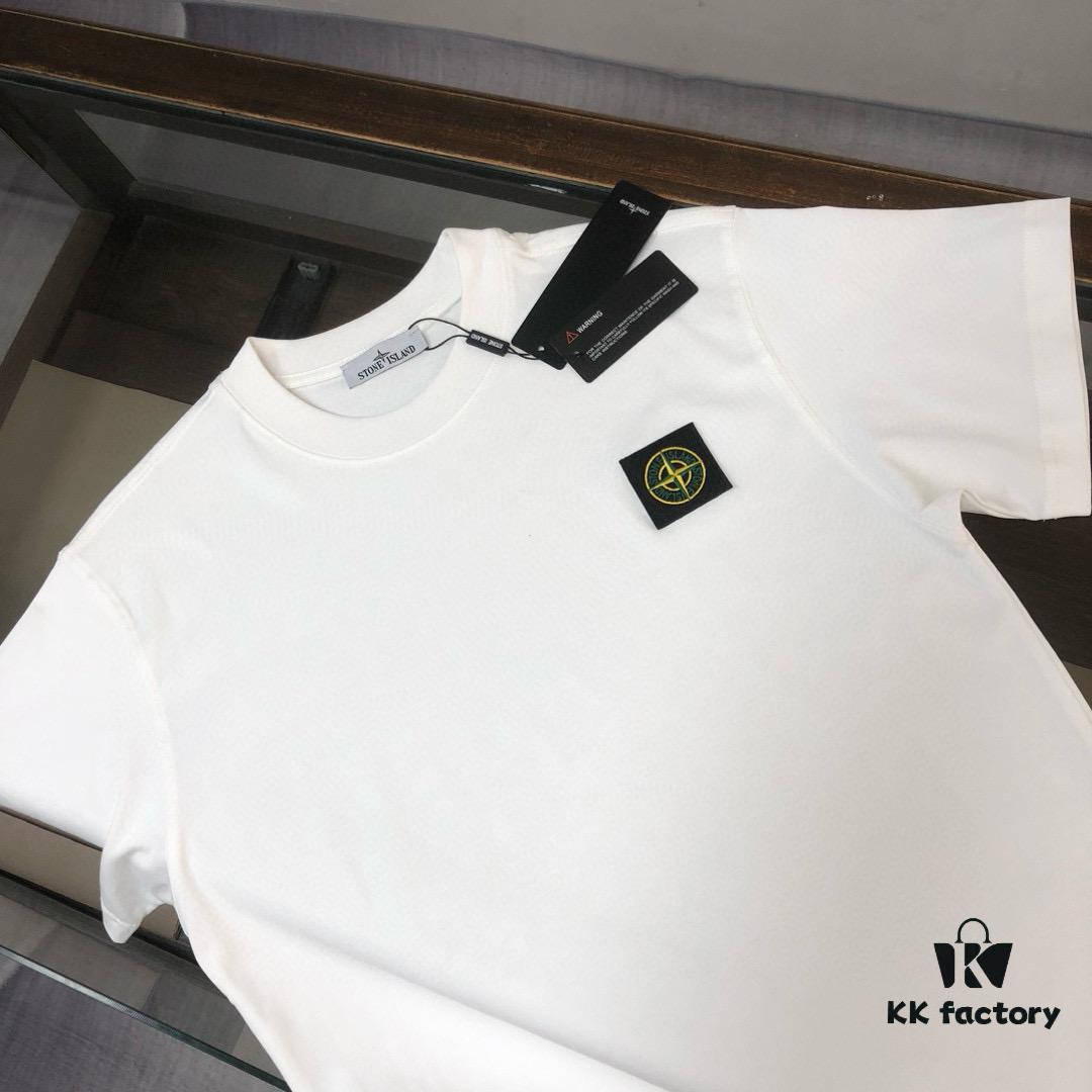 A⭐️Stone Island Latest Couple Round Neck Short Sleeve T-Shirt - Fashionable and Comfortable Unisex Tee with Custom Compass Embroidered Logo