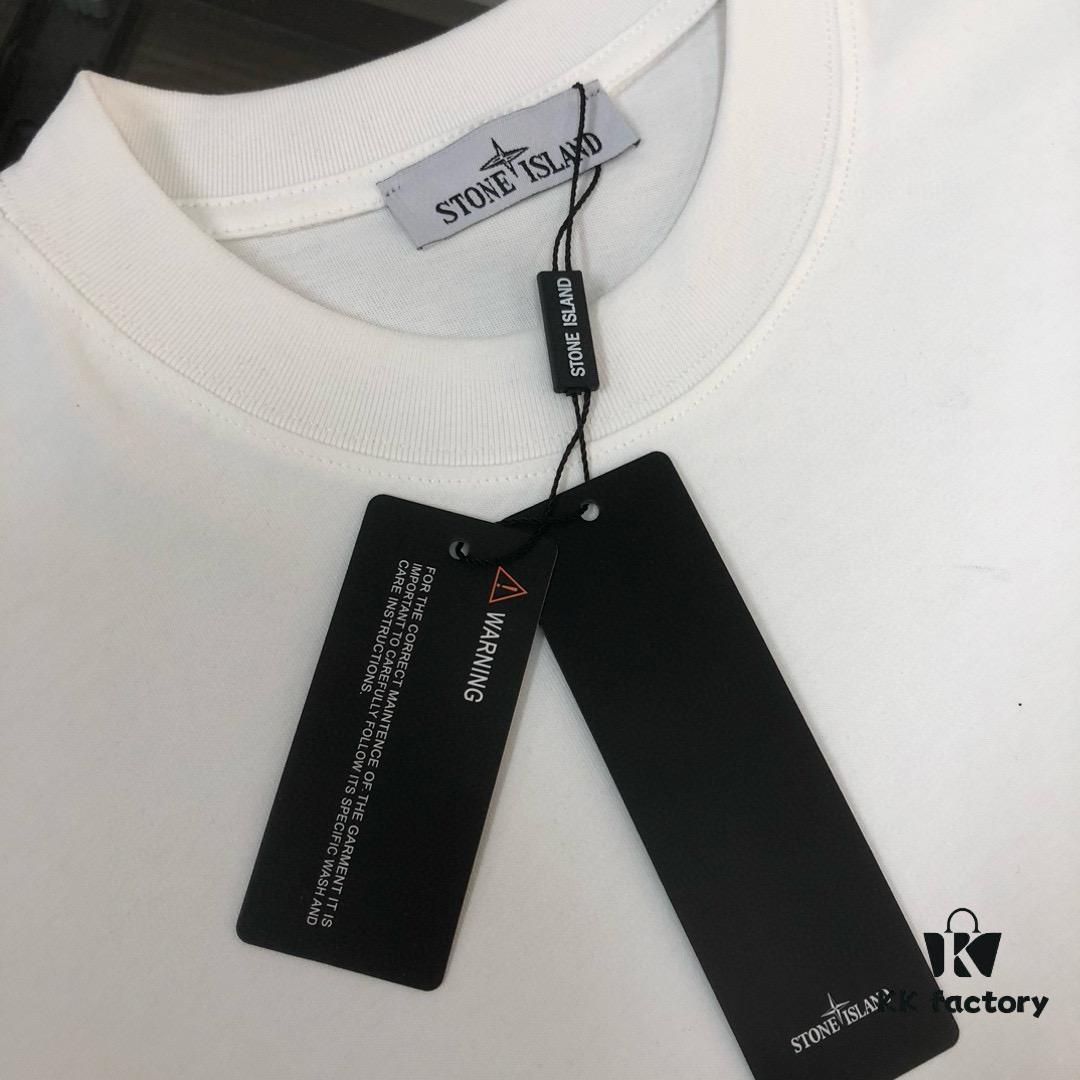 A⭐️Stone Island Latest Couple Round Neck Short Sleeve T-Shirt - Fashionable and Comfortable Unisex Tee with Custom Compass Embroidered Logo