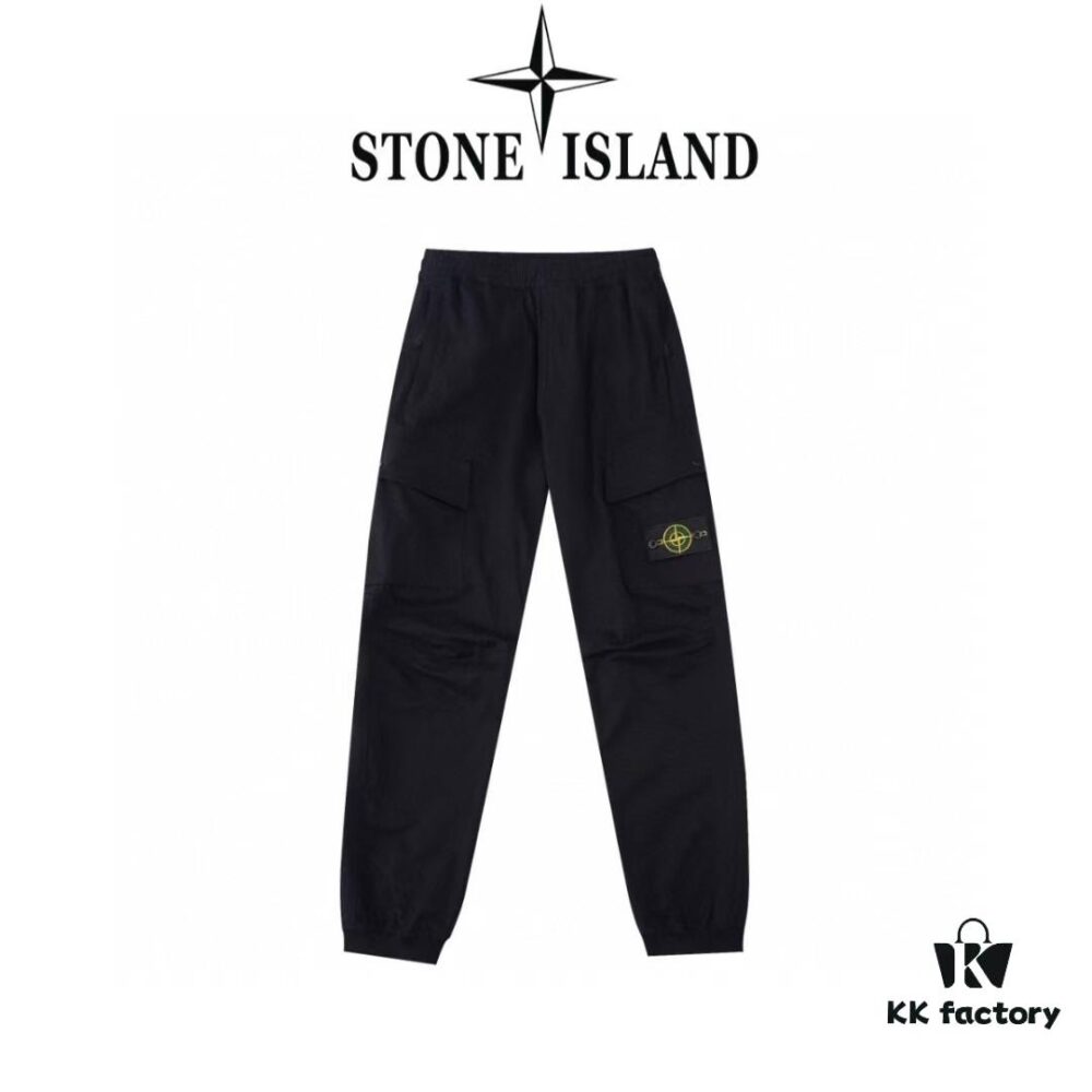 STONE ISLAND 23SS Compass Dual-Pocket Elastic Waist Cargo Pants - Lightweight Stretch Cotton Canvas with Brushed Finish