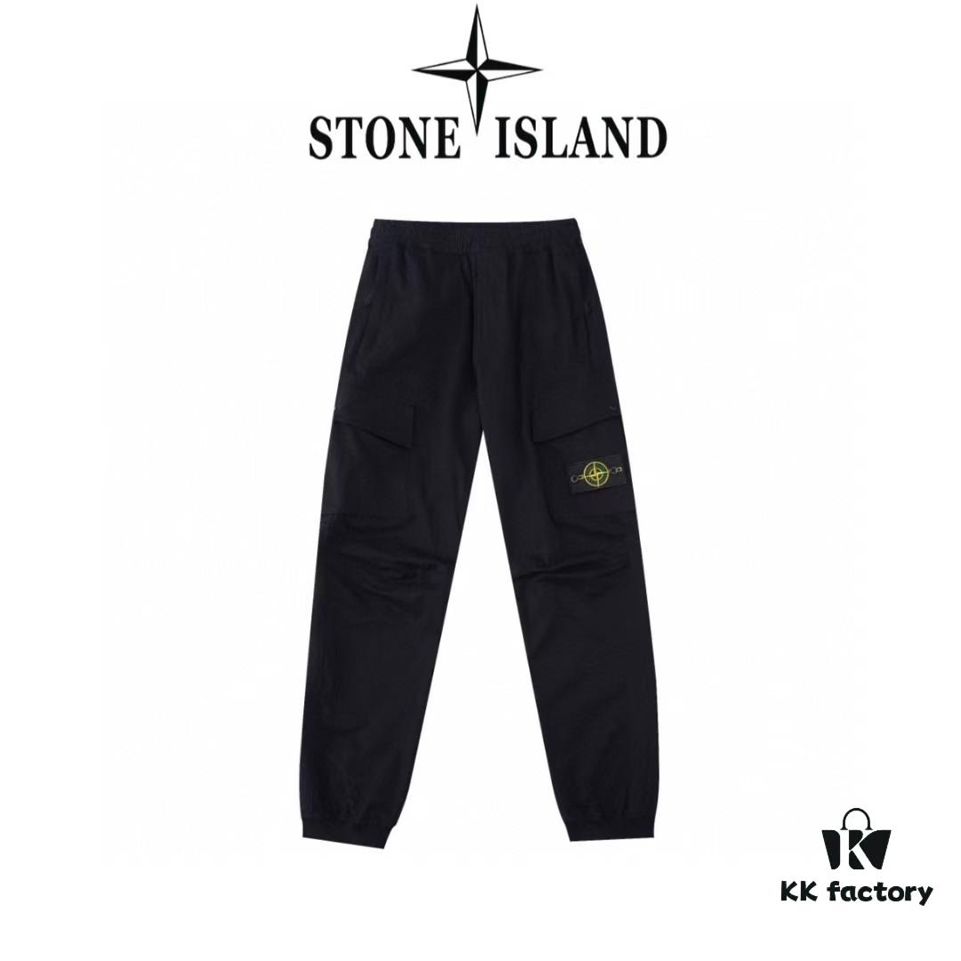 STONE ISLAND 23SS Compass Dual-Pocket Elastic Waist Cargo Pants - Lightweight Stretch Cotton Canvas with Brushed Finish