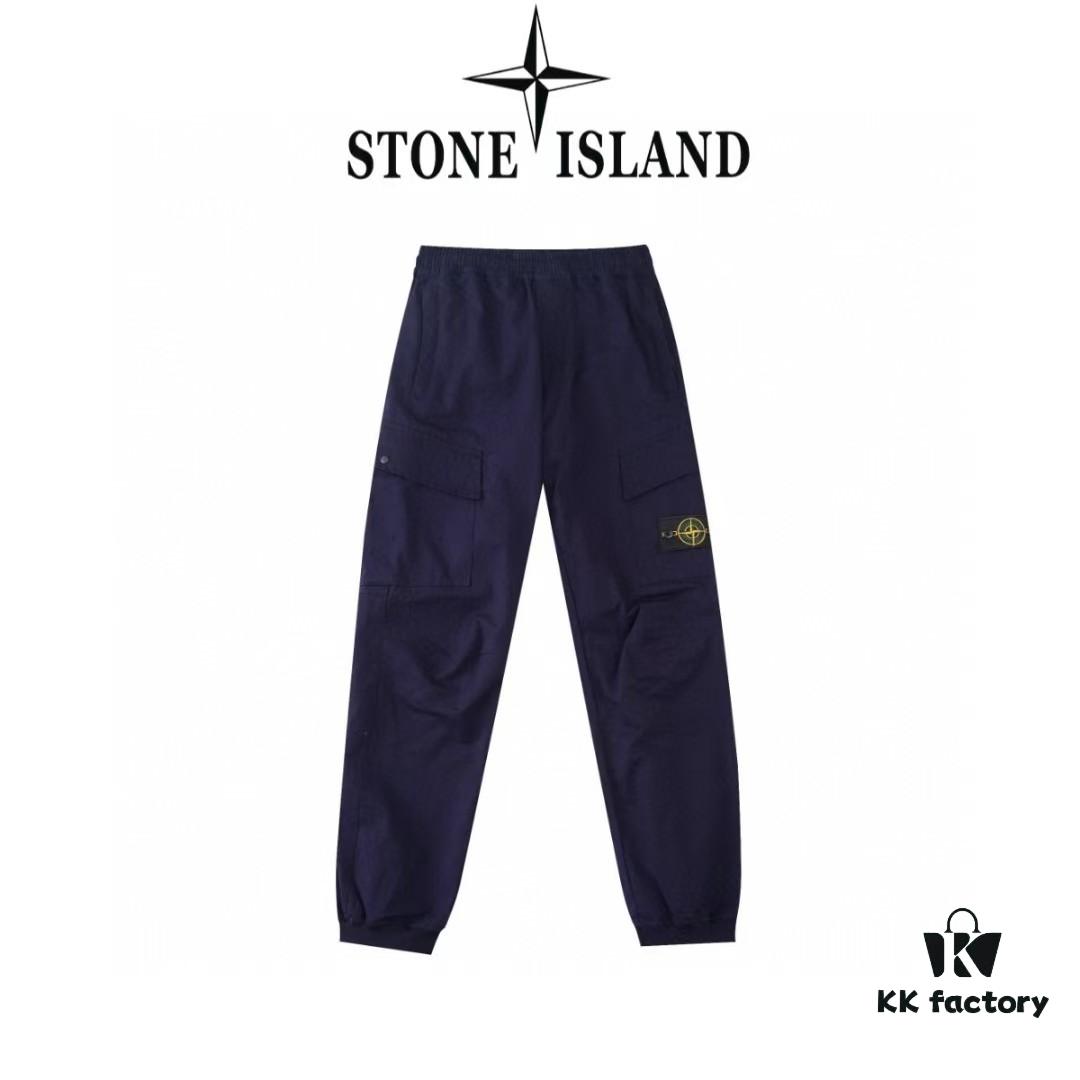 STONE ISLAND 23SS Compass Dual-Pocket Elastic Waist Cargo Pants - Lightweight Stretch Cotton Canvas with Brushed Finish