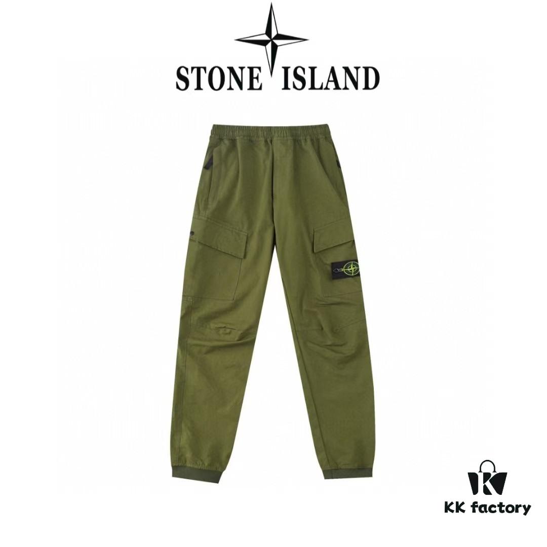 STONE ISLAND 23SS Compass Dual-Pocket Elastic Waist Cargo Pants - Lightweight Stretch Cotton Canvas with Brushed Finish