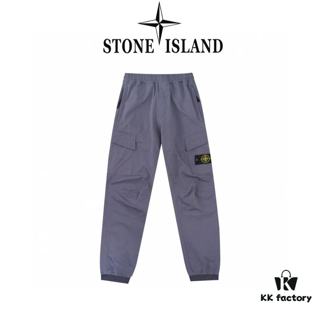 STONE ISLAND 23SS Compass Dual-Pocket Elastic Waist Cargo Pants - Lightweight Stretch Cotton Canvas with Brushed Finish