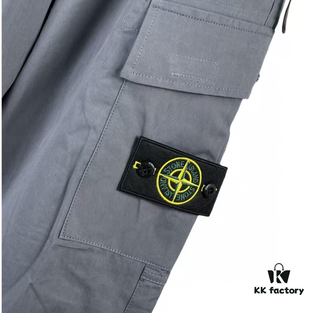 STONE ISLAND 23SS Compass Dual-Pocket Elastic Waist Cargo Pants - Lightweight Stretch Cotton Canvas with Brushed Finish