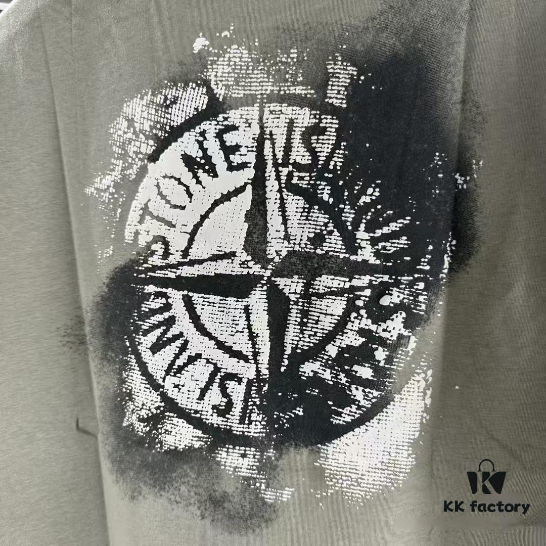 Stone Island SS24 Cleanft Solid Color Dirtyft Back Print Logo Crewneck Pullover Short Sleeve T-Shirt