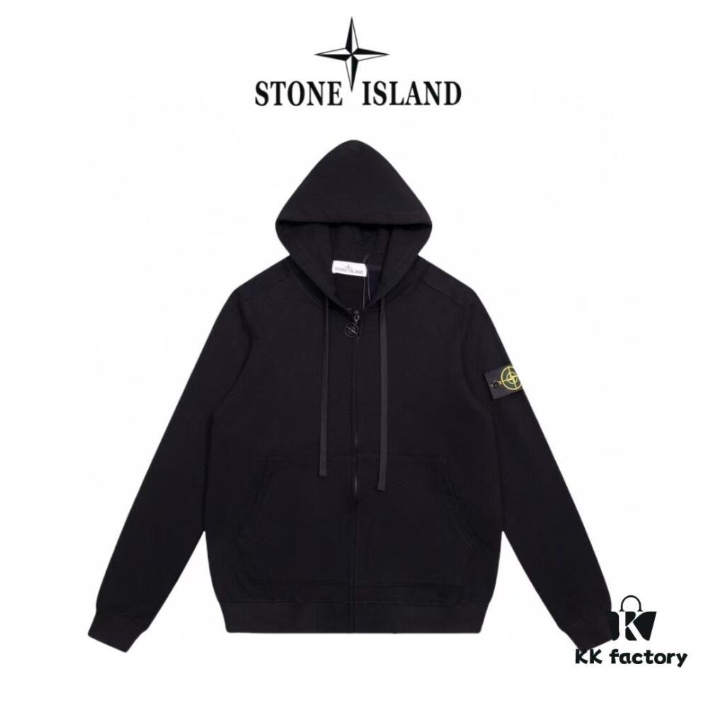 Stone Island Hooded Zip-Up Sweatshirt Jacket with Sleeve Badge