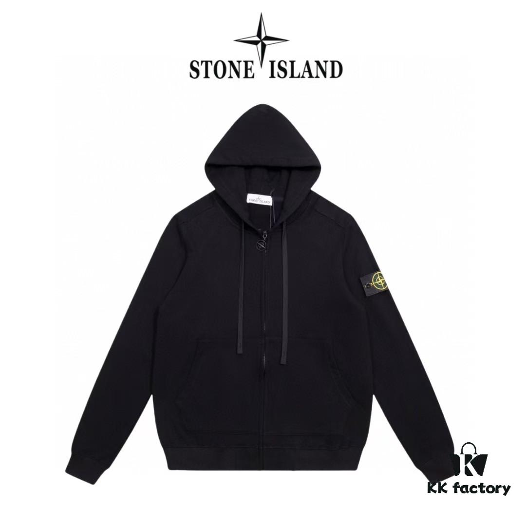 Stone Island Hooded Zip-Up Sweatshirt Jacket with Sleeve Badge
