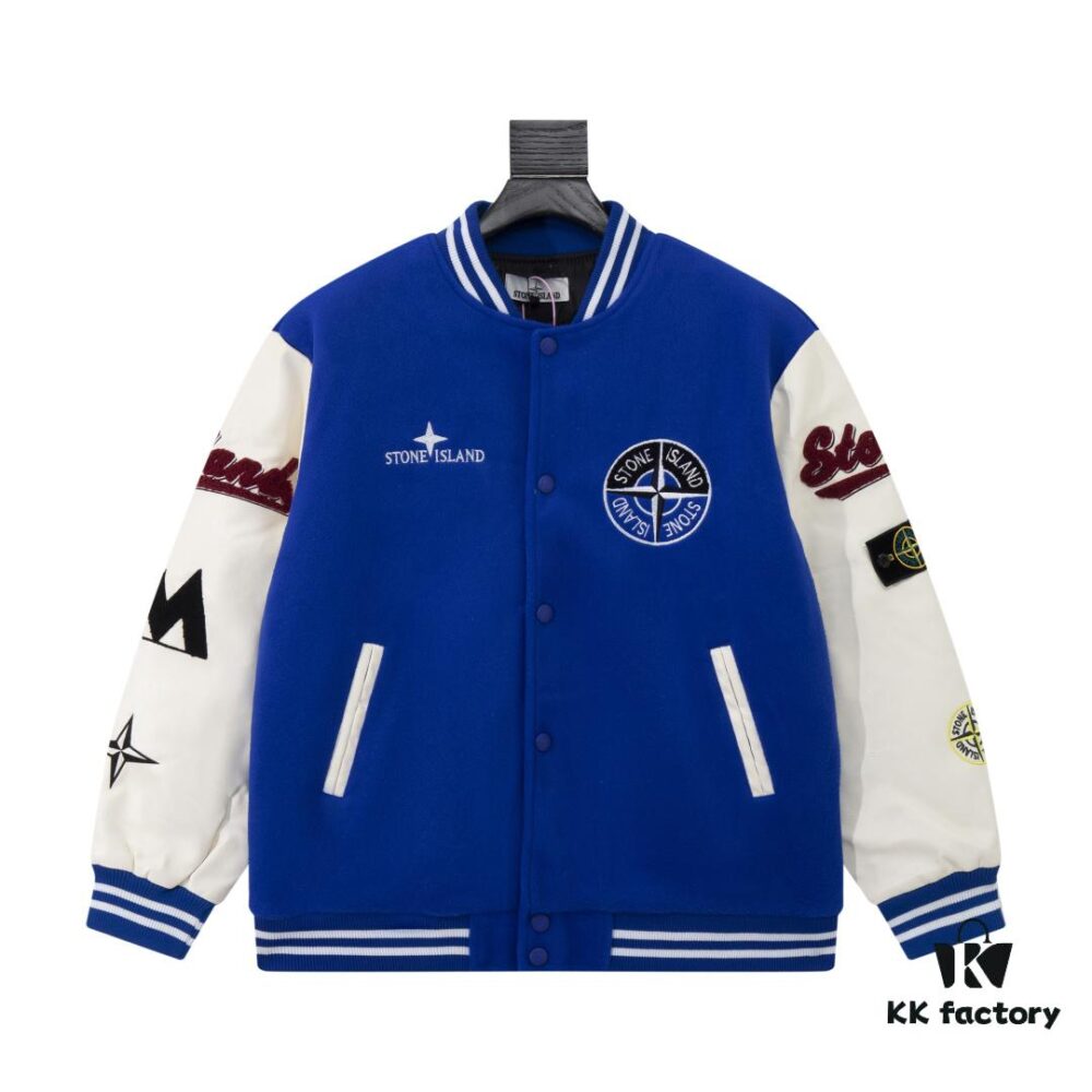 Stone Island 24FW Premium Sheep Plush and PU Leather Baseball Jacket with Embroidered Back Logo