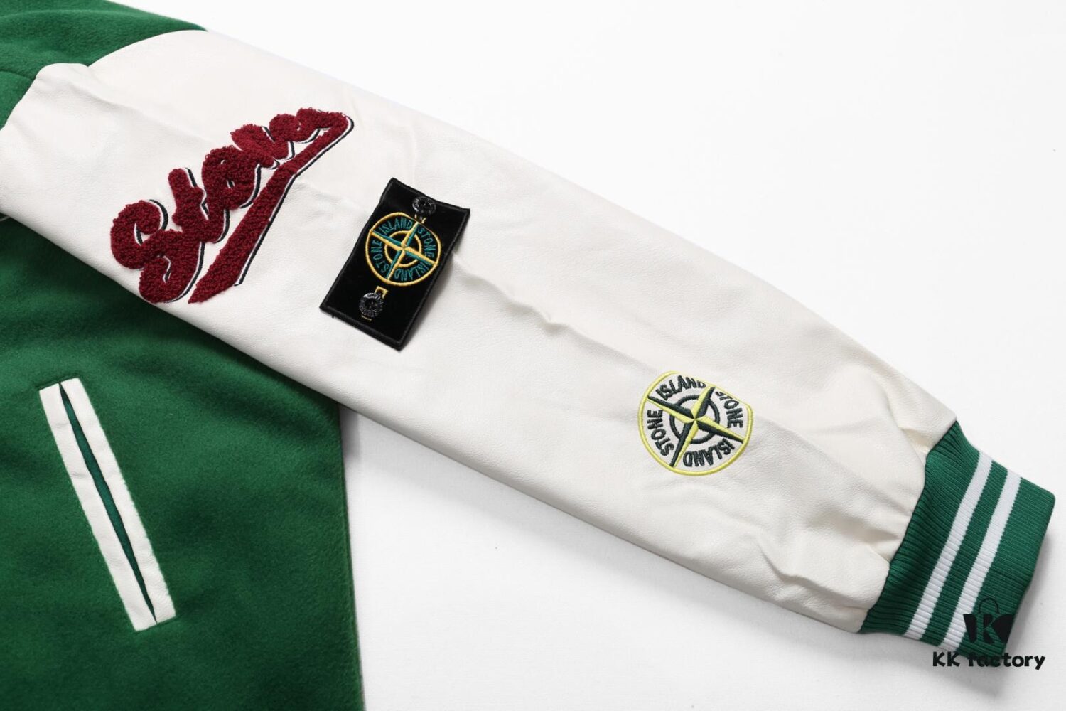 Stone Island 24FW Premium Leather-Patched Baseball Jacket with Embroidered Logo