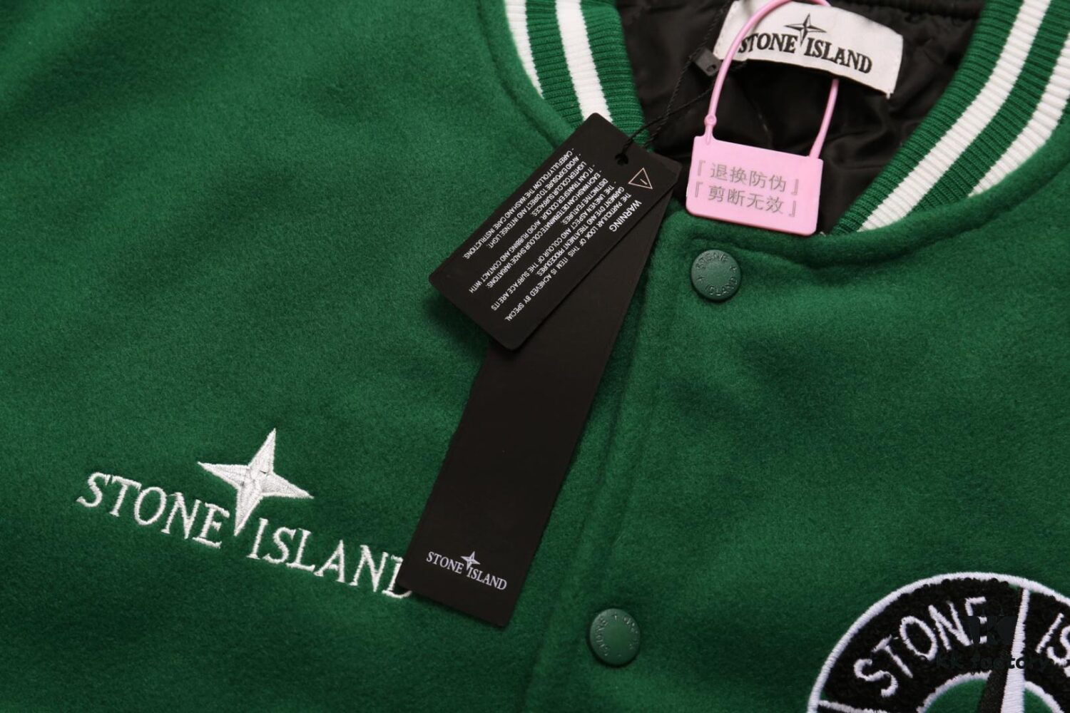 Stone Island 24FW Premium Leather-Patched Baseball Jacket with Embroidered Logo