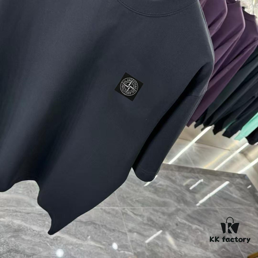 Stone Island 2025 Spring Collection Short Sleeve T-Shirt with Hand-Customized Logo on Chest, Pure Cotton Fabric, 260g Same-Dye-Batch Material, OS Drop-Shoulder Fit