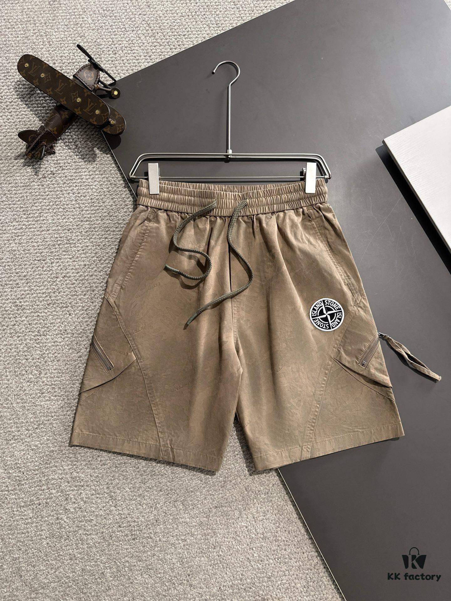 High-End Stone Island 2025 Spring/Summer New Elastic Waist Casual Shorts, Premium Custom Fabric, Breathable and Comfortable, Exquisite Details, Brand Design Concept, Soft and Smooth Texture, Excellent Fit and Tailoring