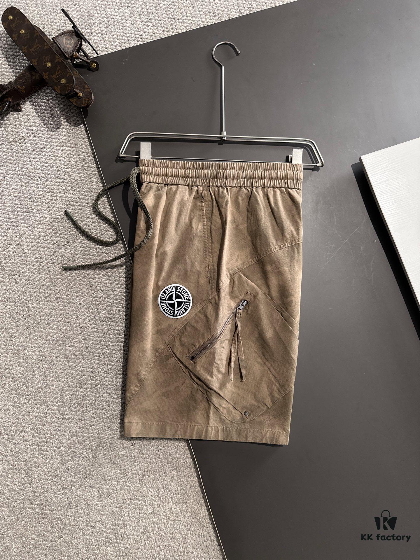 High-End Stone Island 2025 Spring/Summer New Elastic Waist Casual Shorts, Premium Custom Fabric, Breathable and Comfortable, Exquisite Details, Brand Design Concept, Soft and Smooth Texture, Excellent Fit and Tailoring