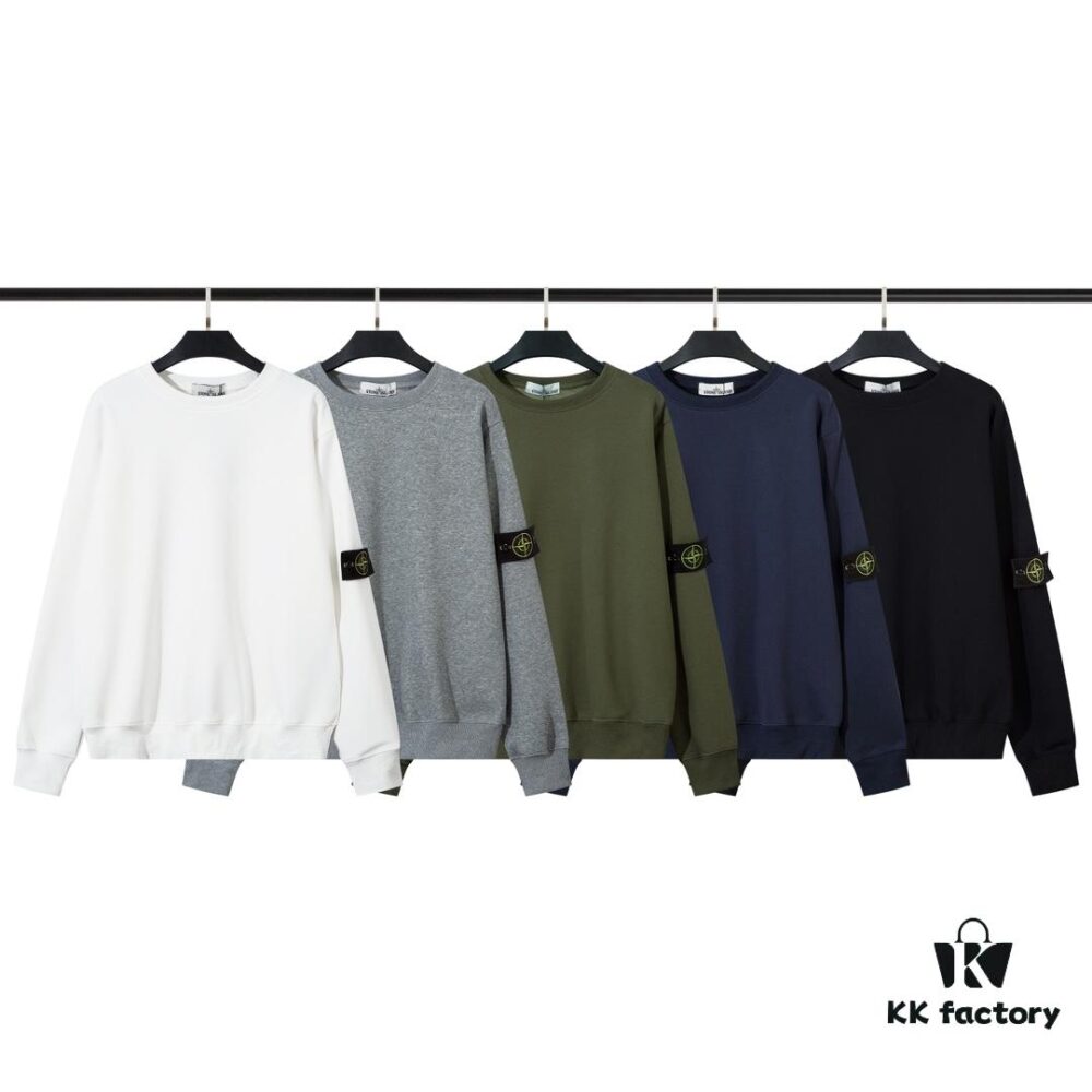 STONE ISLAND Fleece Crewneck Sweatshirt in Black, White, Military Green, Royal Blue, Heather Gray