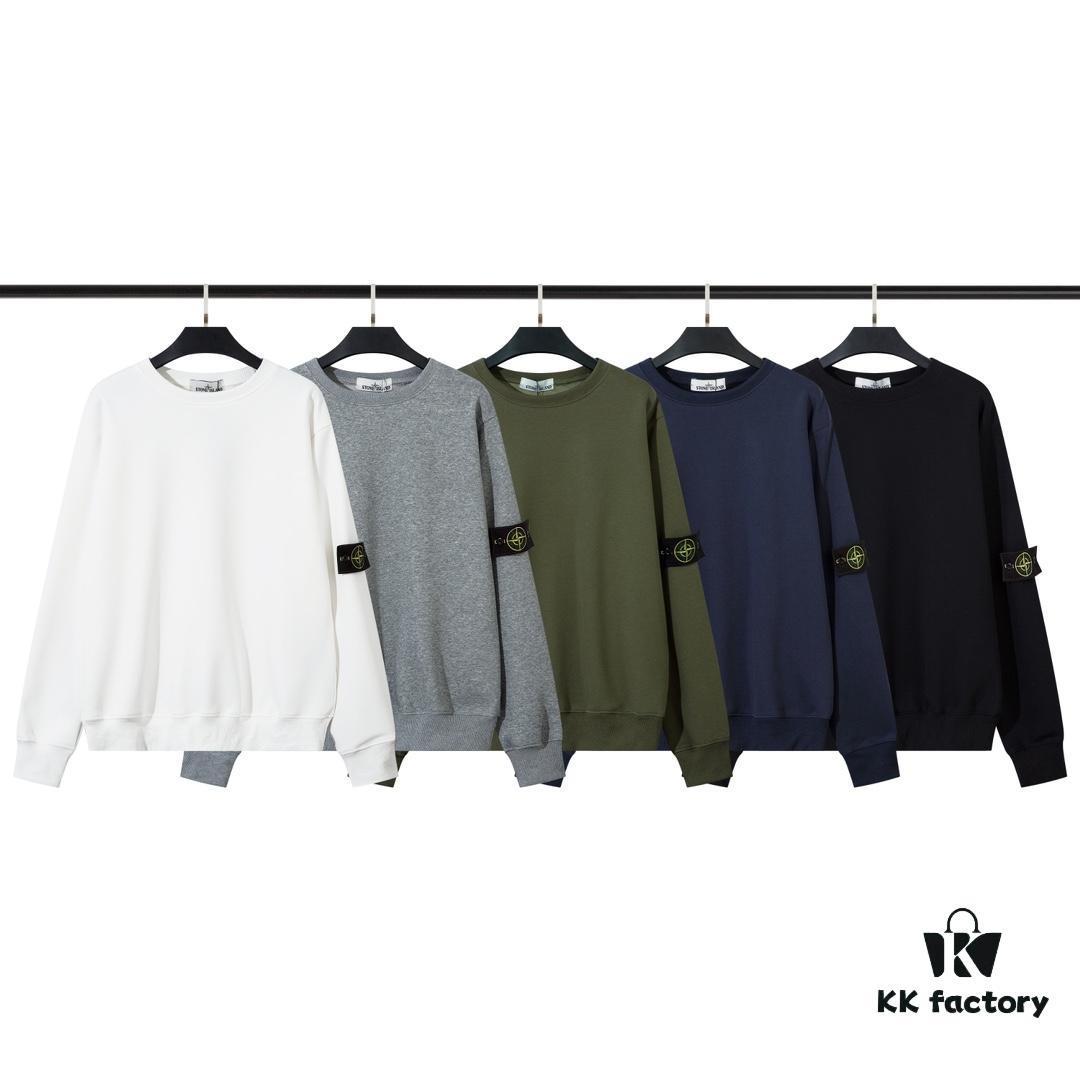 STONE ISLAND Fleece Crewneck Sweatshirt in Black, White, Military Green, Royal Blue, Heather Gray