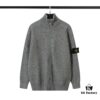908# STONE ISLAND Knit Zip-Front Stand Collar Sweater. Black, White, Gray