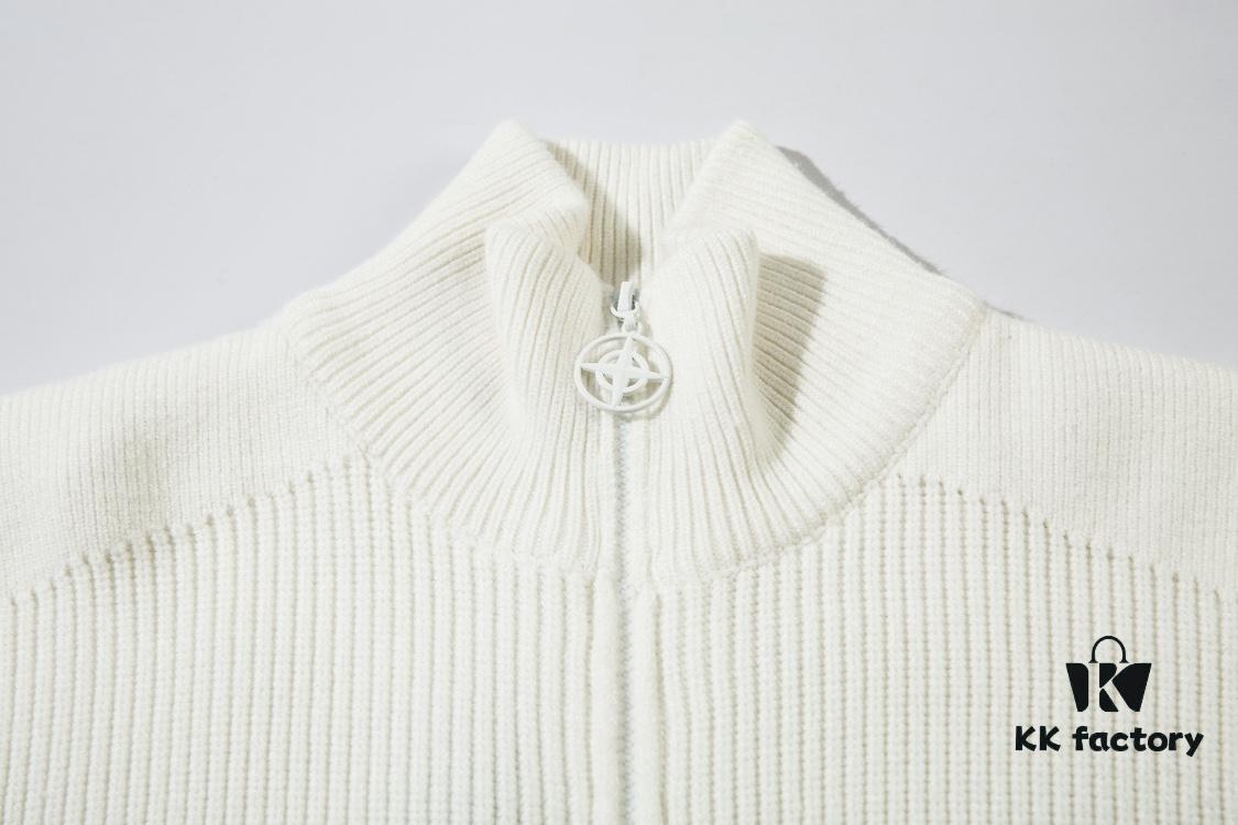 908# STONE ISLAND Knit Zip-Front Stand Collar Sweater. Black, White, Gray