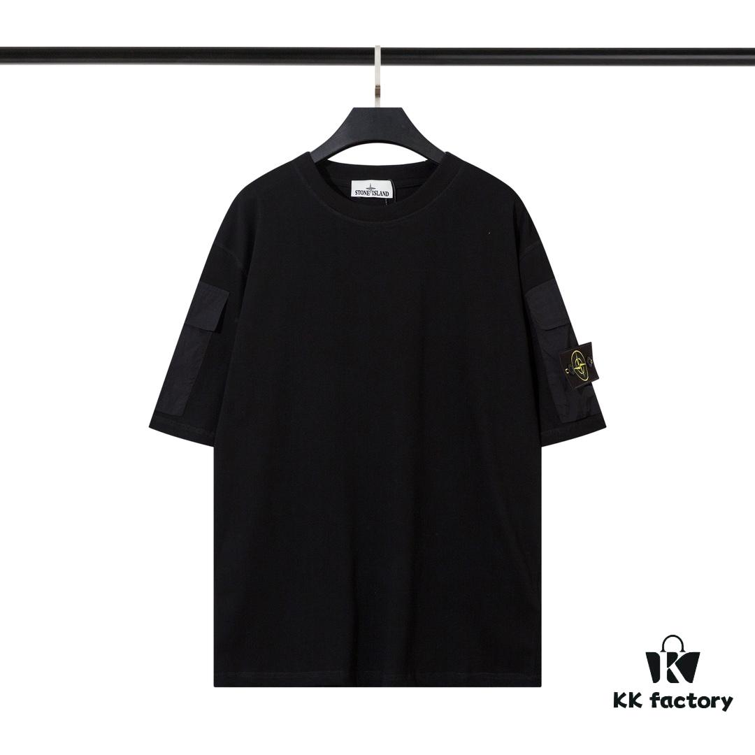 STONE ISLAND (230g Double Yarn) Sleeve Pocket Trench T-Shirt in Black, White, Beige, Grey Green