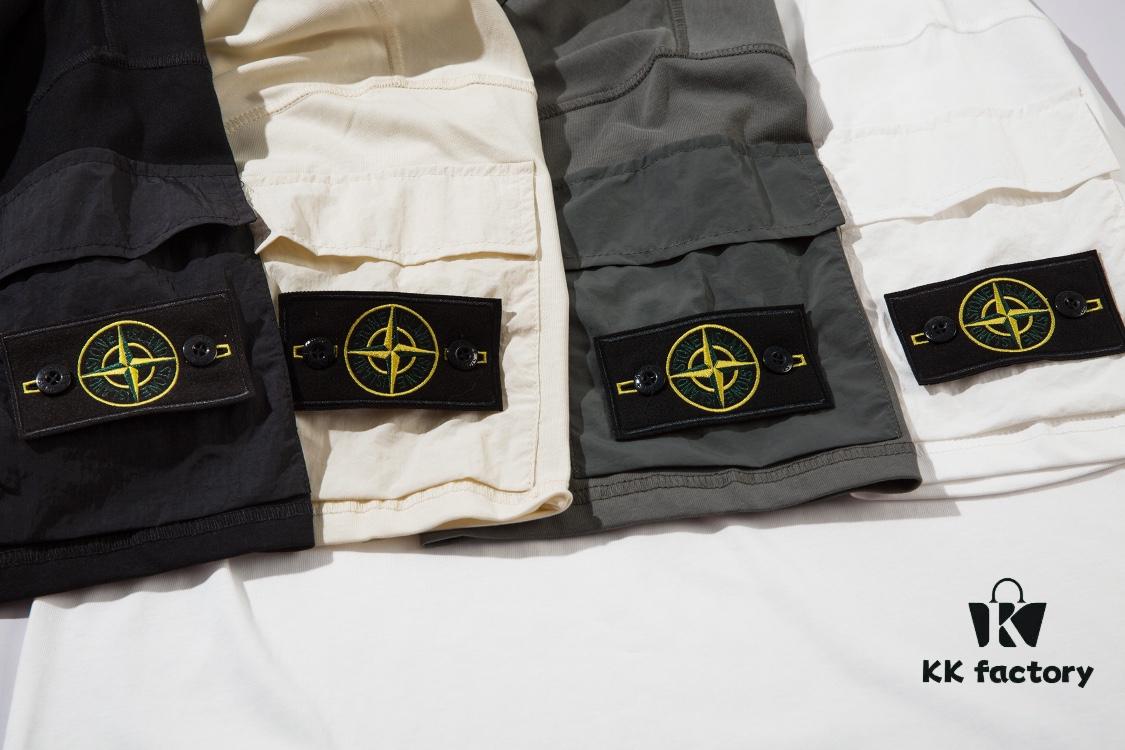 STONE ISLAND (230g Double Yarn) Sleeve Pocket Trench T-Shirt in Black, White, Beige, Grey Green