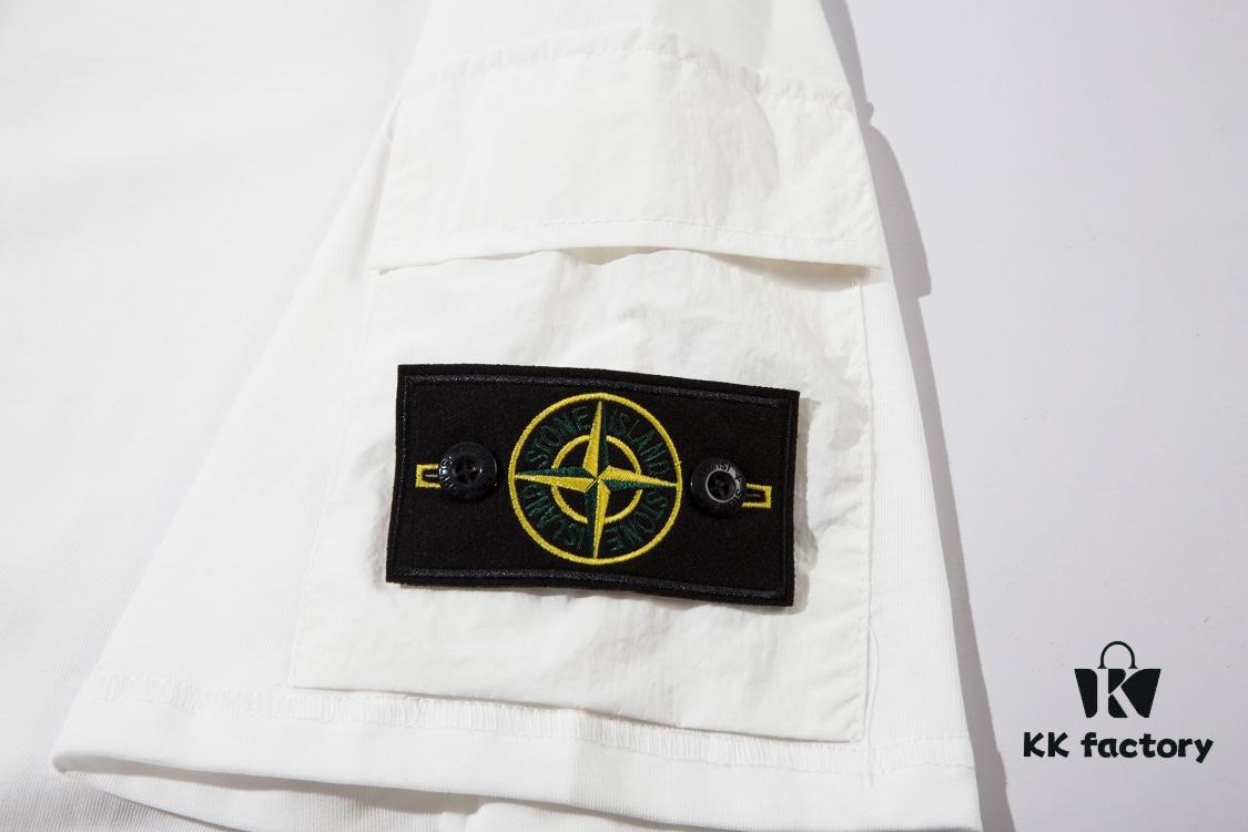 STONE ISLAND (230g Double Yarn) Sleeve Pocket Trench T-Shirt in Black, White, Beige, Grey Green