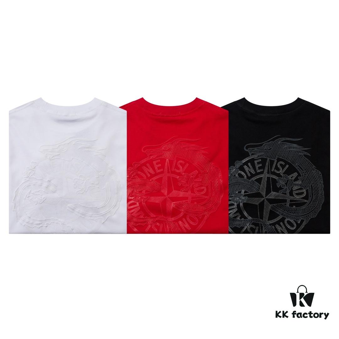 STONE ISLAND Dragon 3D Pattern T-Shirt in Black, White, and Bright Red