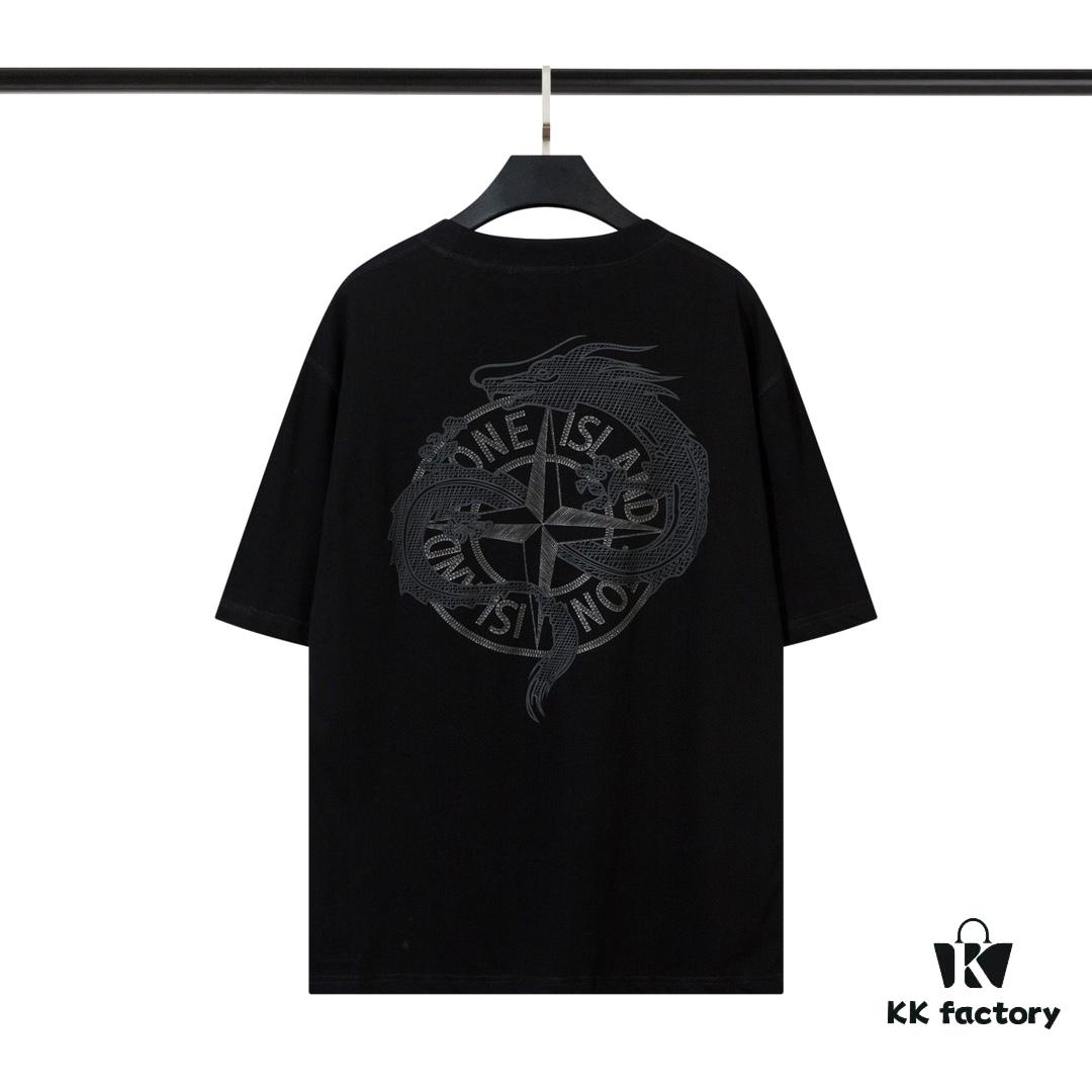 STONE ISLAND Dragon 3D Pattern T-Shirt in Black, White, and Bright Red