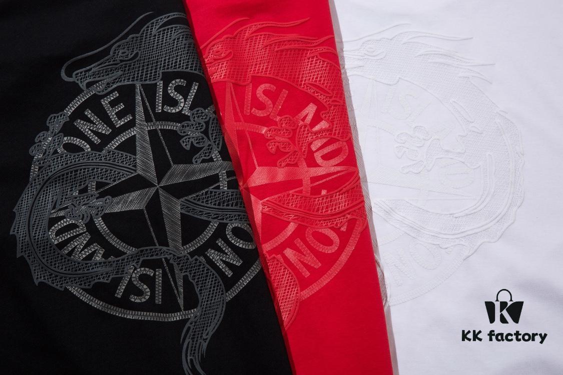STONE ISLAND Dragon 3D Pattern T-Shirt in Black, White, and Bright Red