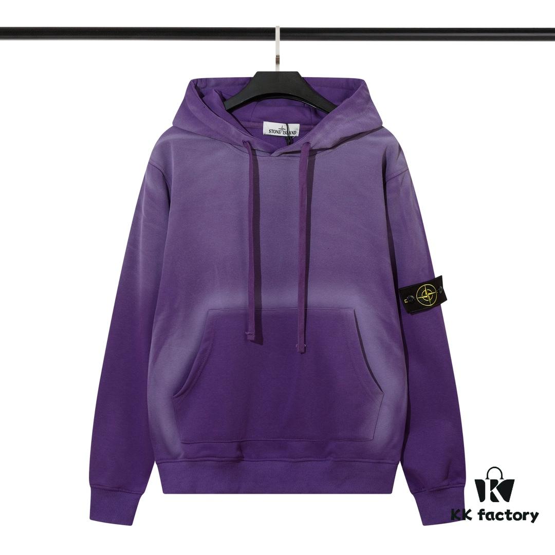 STONE ISLAND Autumn/Winter New Arrival Washed Monkey Process Hooded Sweatshirt in French Terry Fabric Black Military Green Sapphire Blue Light Green Purple Lavender M L XL XXL