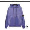 STONE ISLAND Autumn/Winter New Arrival Washed Monkey Process Hooded Sweatshirt in French Terry Fabric Black Military Green Sapphire Blue Light Green Purple Lavender M L XL XXL